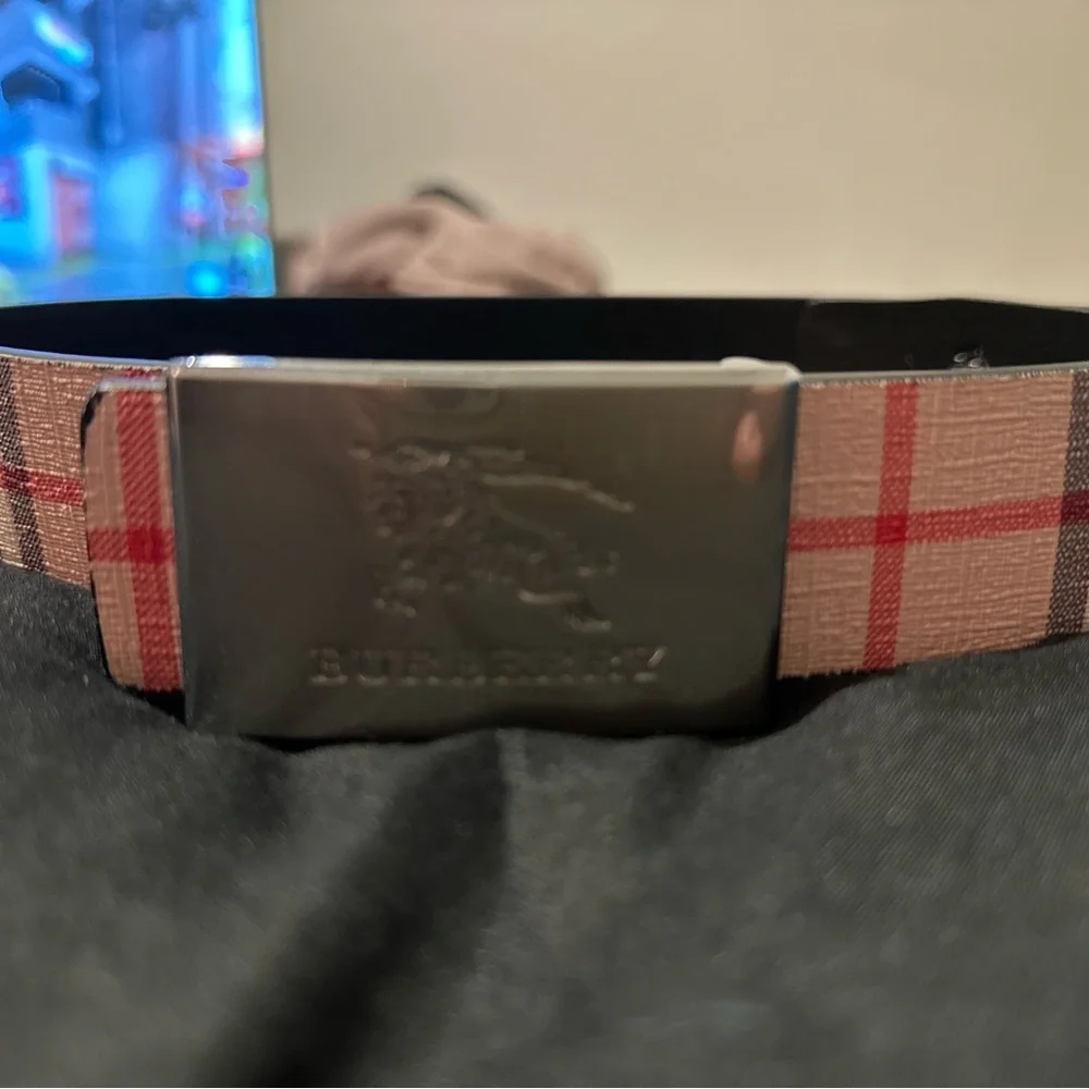 Burberry Pink Plaid Canvas Belt with Silver Buckle